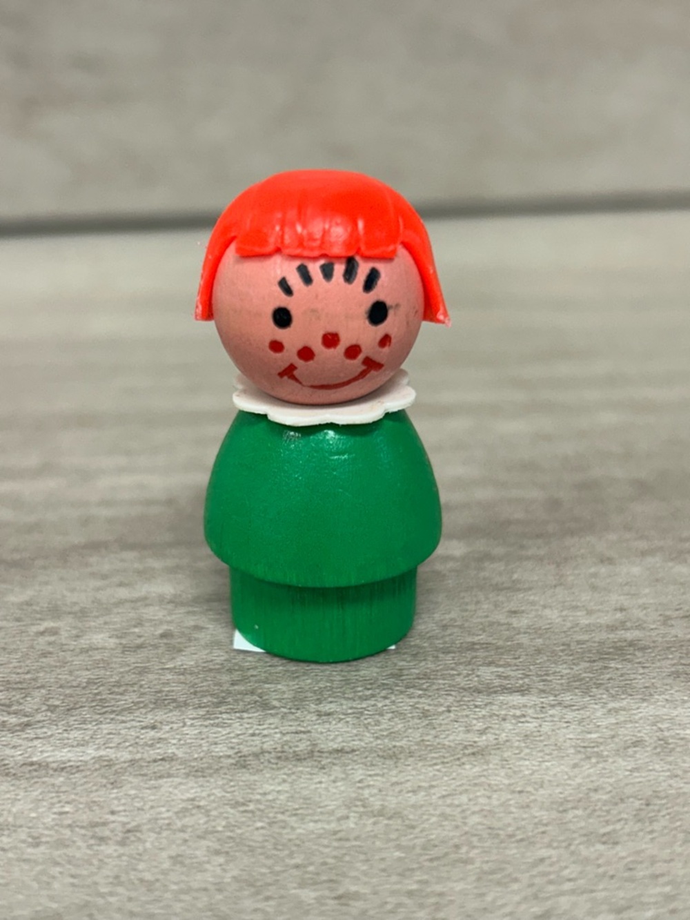 Vintage Fisher Price Little People All Wood Green Girl with Red Hair